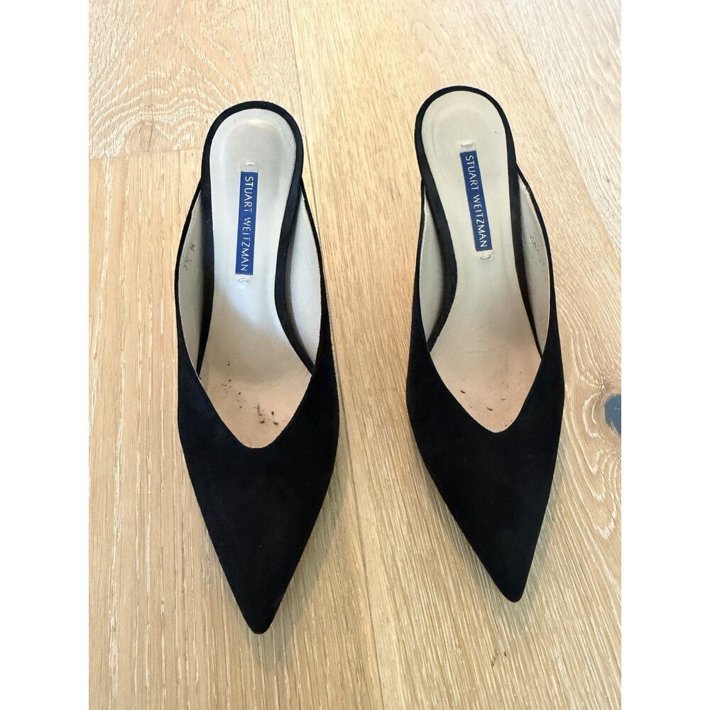 Stuart Weitzman Black Suede Heeled Mules Size 7.5